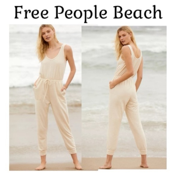 Free People Beach Bicoastal Jumpsuit with Pockets In Ivory Sz M Coastal Cowgirl
